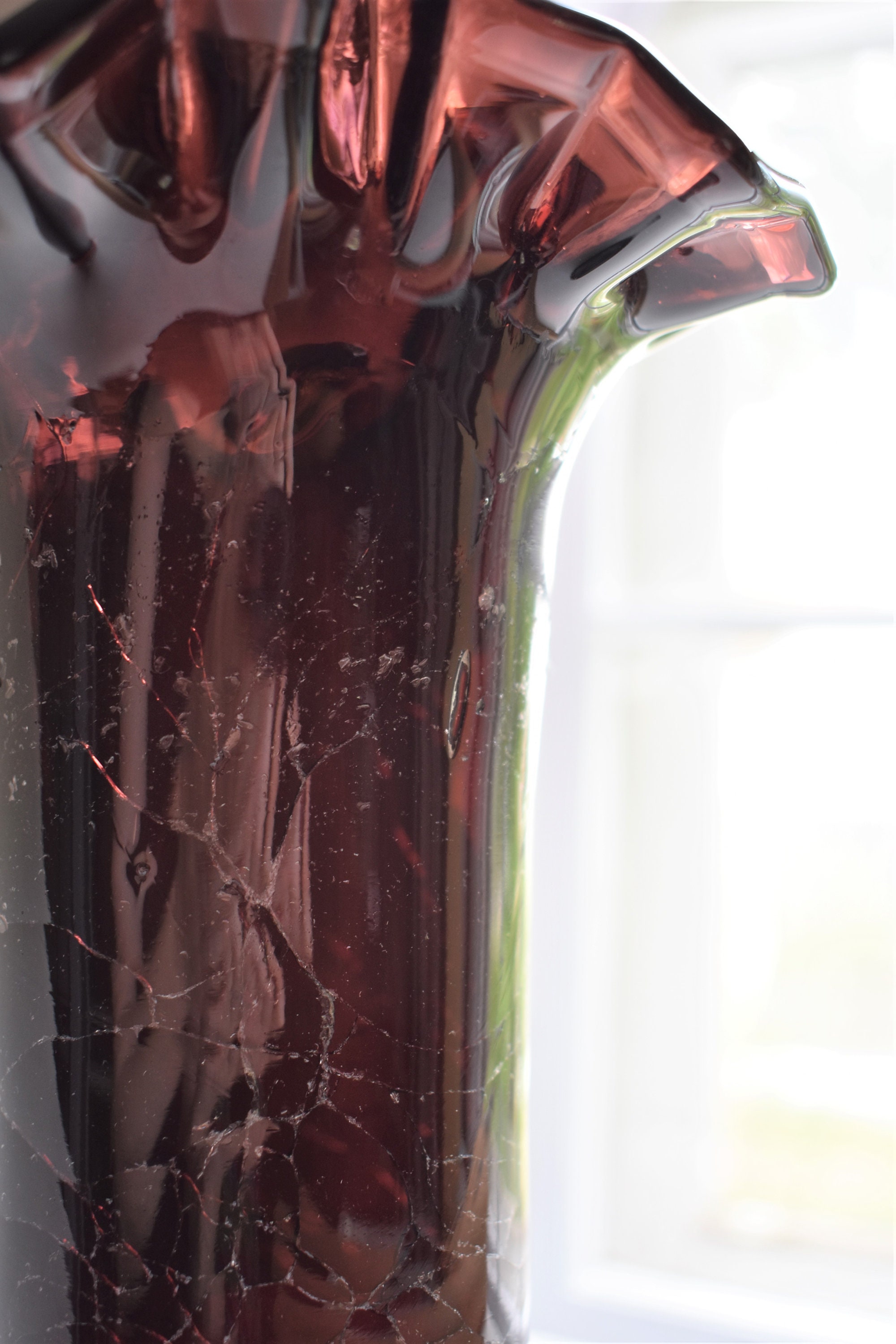 Vintage 12 Purple Crackle Glass Vase W/ Crimped Edging Etsy