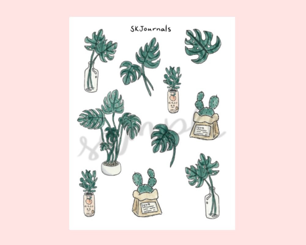 aesthetic plant stickers for bullet journals and planners