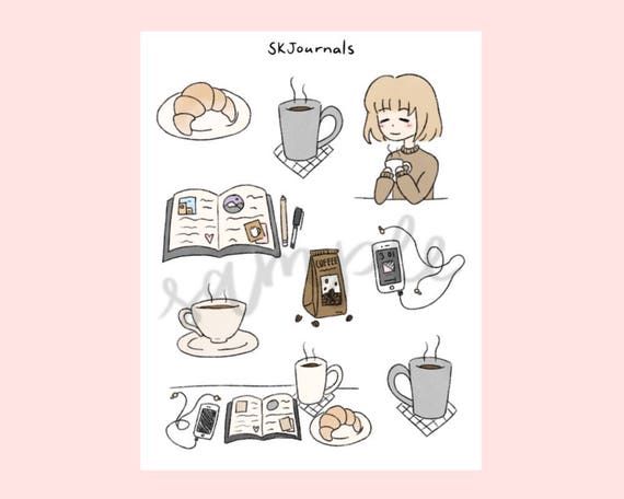 aesthetic coffee stickers for bullet journals and planners