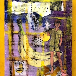 Yellow - Original Encaustic Mixed Media Collage - 5&quot;x7&quot;