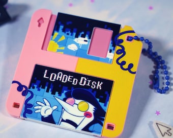 Spamton Deltarune Floppy Disk Charm Keychain - 2.5"