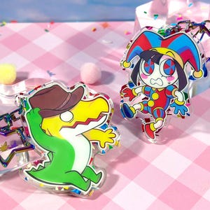 Pomni and Gummigoo TADC The Amazing Digital Circus Glitter Keychains - Acrylic Epoxy Charms 2.25in.