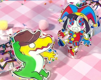 Pomni and Gummigoo TADC The Amazing Digital Circus Glitter Keychains - Acrylic Epoxy Charms 2.25in.