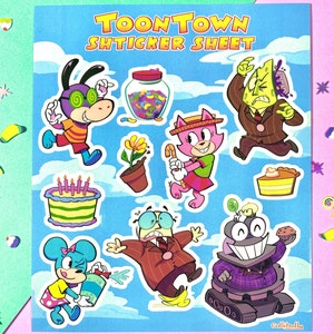 Folha de adesivos de vinil cortados Toontown - 6,5" x 5,5" - 10 adesivos no total
