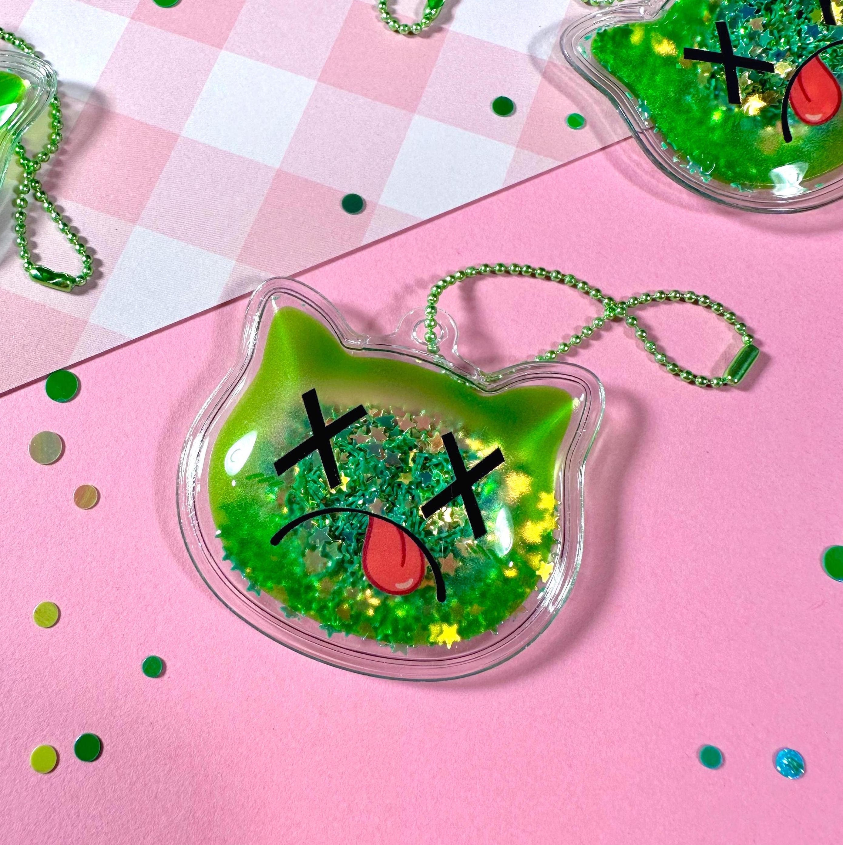 Toontown Sad Green Toon Puffy Charm PVC Glitter Shaker Keychain