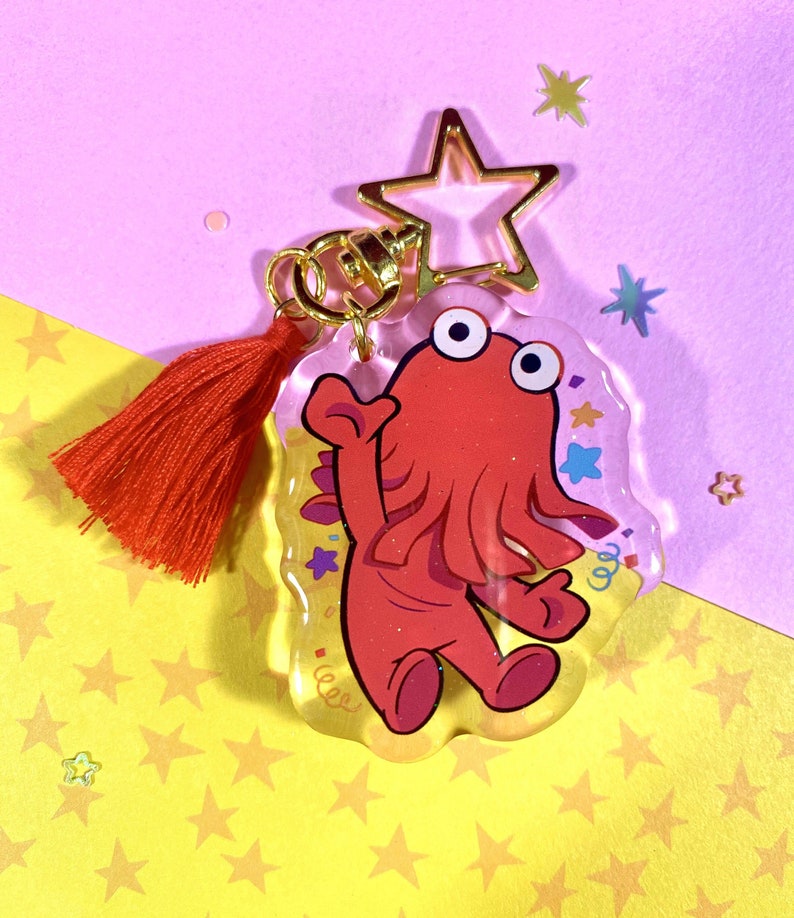 Red Guy Dont Hug Me Im Scared DHMIS Glitter Keychain Etsy