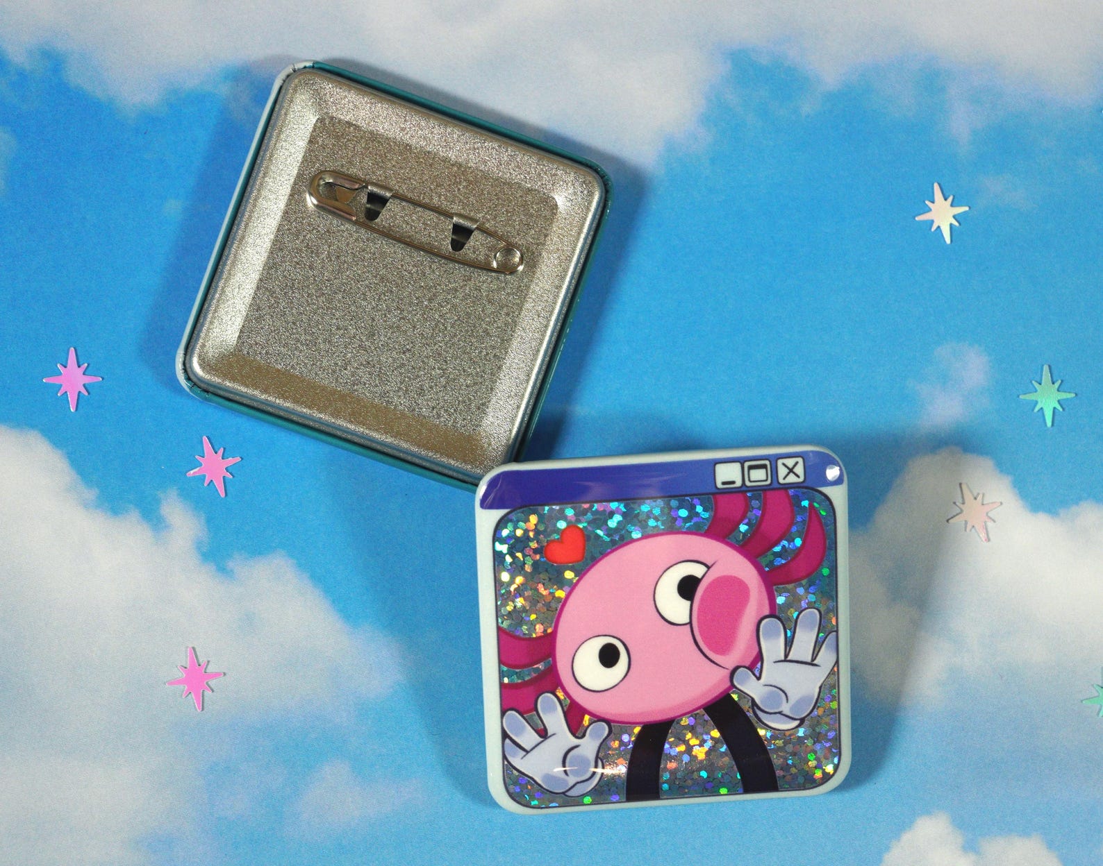 Square Pin Back Kinitopet Holographic Square Button Pinback - 2