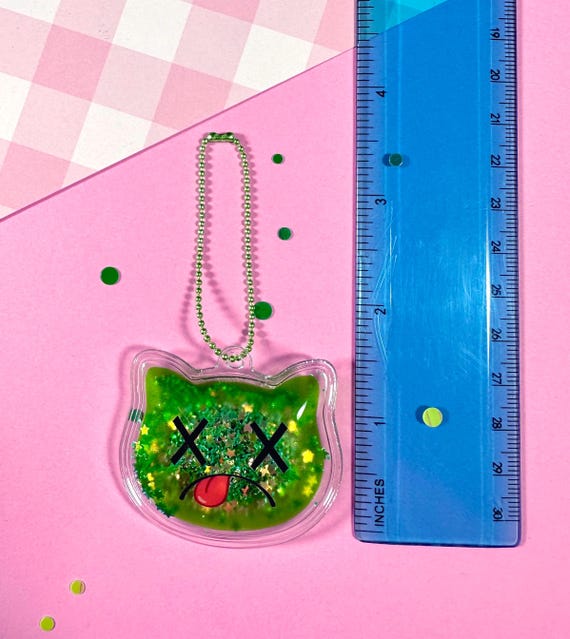 Toontown Sad Green Toon Puffy Charm PVC Glitter Shaker Keychain