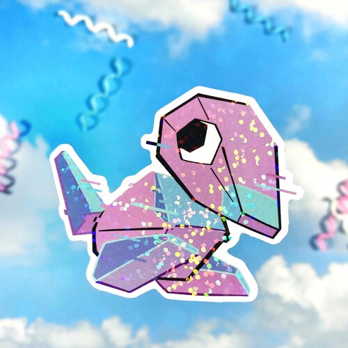 Pegatina Porygon - Pegatina troquelada, pegatina de vinilo holográfica con purpurina de 2,5"