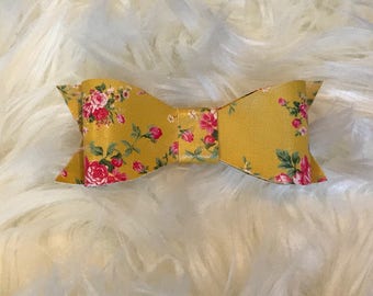Floral Sunshine Classic Bow - Yellow Faux Leather