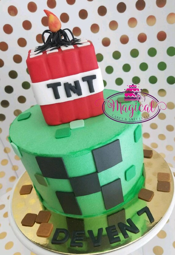 Tnt Creeper Minecraft Comestible Cake Toppers Etsy