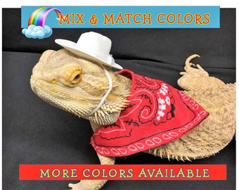 Cowboy / Cowgirl Outfit for Bearded Dragon White Cowboy / Cowgirl Hat Red Bandana Reptile Bearded Dragon costume clothes