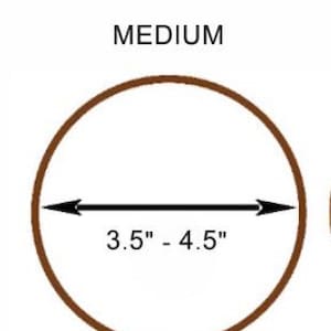 May include: A brown circle with a black line and arrows pointing in opposite directions. The text "MEDIUM" is above the circle and "3.5" - 4.5" is below the circle.