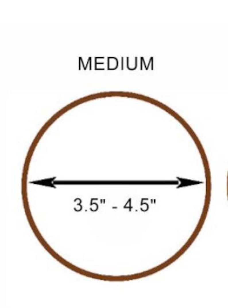 May include: A brown circle with a black line and arrows pointing in opposite directions. The text "MEDIUM" is above the circle and "3.5" - 4.5" is below the circle.