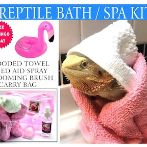 Bath Spa Kit  Hooded Bath Towel & Shed Aid Spa Kit Bearded Dragon Reptile Lizard Bath