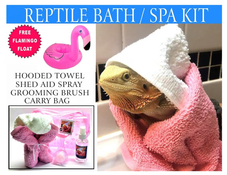 Bath Spa Kit Hooded Bath Towel & Shed Aid Spa Kit Bearded Dragon Reptile Lizard Bath image 1