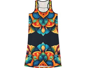 Mandala Print Women's Racerback Dress Jersey Knit Dress Ladies Dresses Gifts for Her