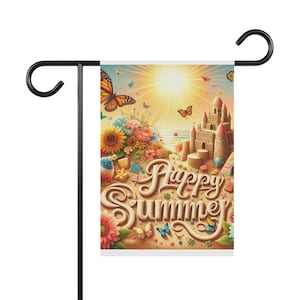 Happy Summer Garden Banner, Colorful Outdoor Decor, Seasonal Home Flag, Bright Garden Sign, Flower Garden Banner