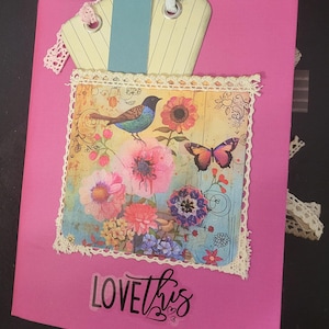 Diário de recortes rosa 6x8, livro de memórias artesanal, diário vintage com 200 páginas, diário interativo, presente, estilo shabby chic, mix de recortes.