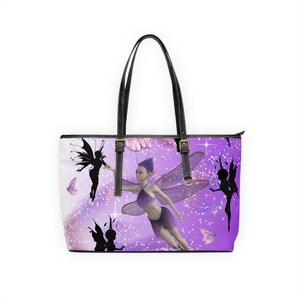 Fairies and Butterflies (Purple)Leather Shoulder Bag/ Fairy Lover&#39;s/ Fairy Themed/ Fairy Purses/ Purple Purses