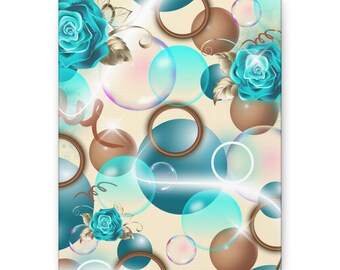 Turqoise Rose Canvas Gallery Wraps/ Turquoise and Brown Artwork/ Bubble Art/ Brown Art/ Home Decor