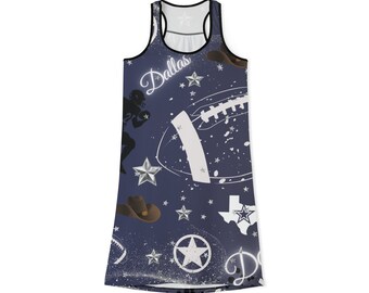 Dallas Football Print Women's Racerback Dress Jersey Knit Dress Ladies Dresses Gifts for Her