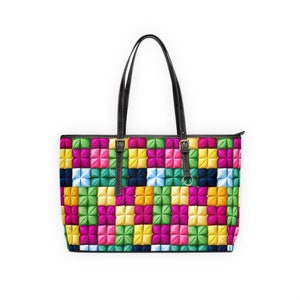 Leather Shoulder Bag Colorful Quilt Design Vintage Design Purses 1970 Theme Gift Purses Fun Purses Gifts for her Graduation gift Fall Purse