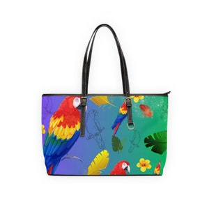 Parrot Paradise Leather Shoulder Bag/ Bird Purses/ Parrot Lover&#39;s/ Fun Purses/ Gifts for her/ Graduation gift