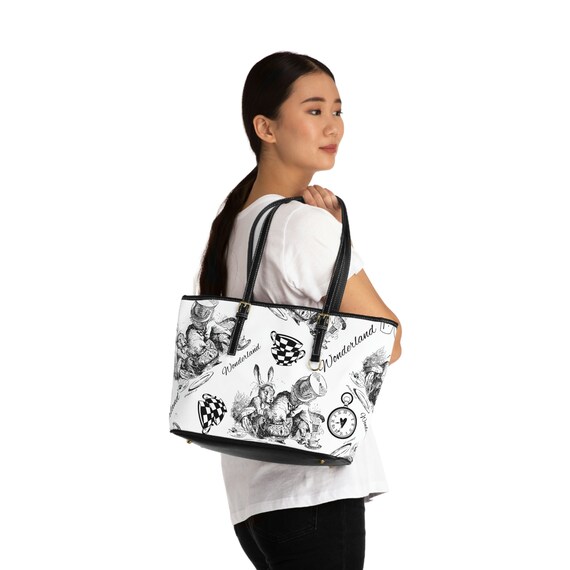 Alice in Wonderland Black and White Leather Shoulder Bag  display picture 1