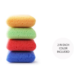 Italian Made Reusable Multi-Purpose Any Surface and Body Sponge - Soft and Dermatologically Tested (2 Pack/8 Units) Orange, Green, Red, Blue