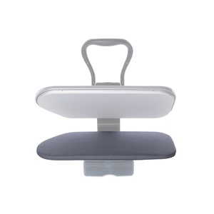 May include: A gray heat press with a handle and a gray padded surface. The heat press is designed for pressing heat transfer vinyl onto fabric.