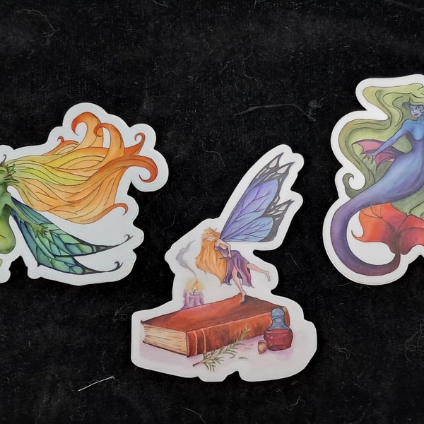 Book fairy, mermaid, vinyl sticker, best friend gift, tea, small gift, laptop sticker, waterproof stickers