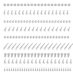 Kalligrafie oefenbladen en gids voor dagboeken en planners (hoofdletters en kleine letters) PDF. Donkergrijs GEEN stippen. (PDF003)
