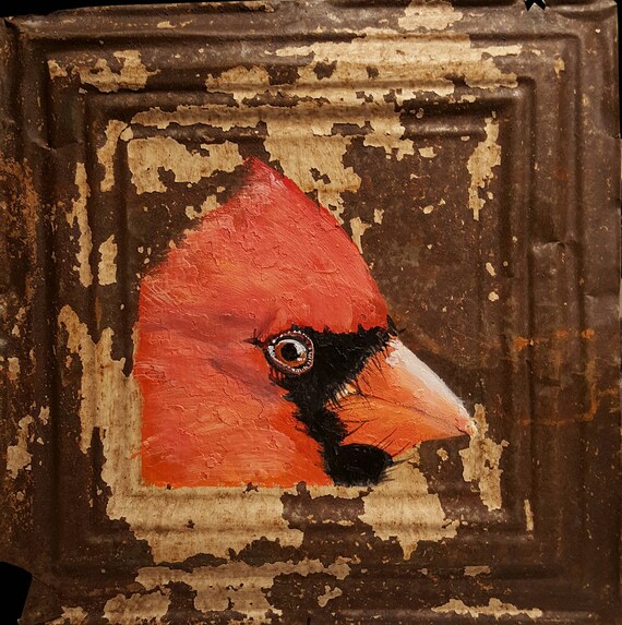 Cardinal Painting Vintage Tin Ceiling Tile Red Is The New Black No 6