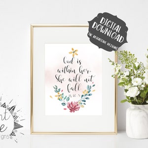 God is Within Her She Will Not Fall, Psalm 46:5, Bible Verse Printable, Christian Wall Art, Scripture Print, Digital Download