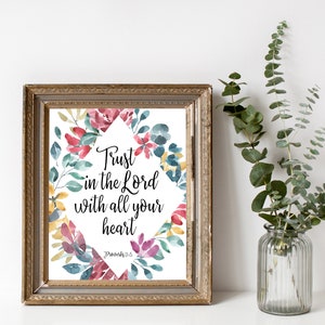 Trust in the Lord with All Your Heart, Proverbs 3:5, Bible Verse Printable, Christian Wall Art, Scripture Print, Digital Download