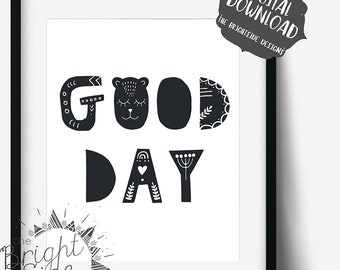 God dag; Barnens väggkonst, utskrivbar; digital nedladdning