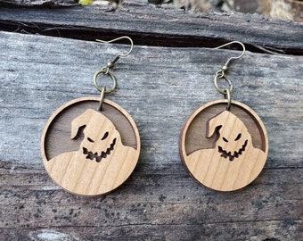Shadow on the Moon woodcut earrings