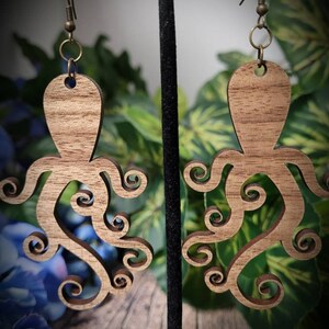 Large Octopus Woodcut Earrings