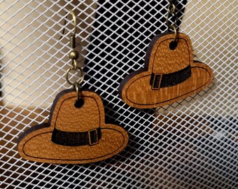 Thanksgiving Woodcut Earrings-Pilgrim Hat
