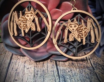 Miss Spider Woodcut Earrings