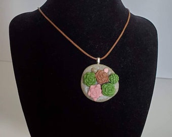 Succulent clay pendant with cord- One of a Kind!