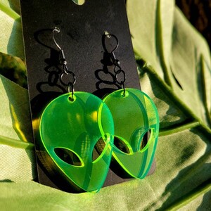 Green Fluorescent Alien Head Acrylic Earrings