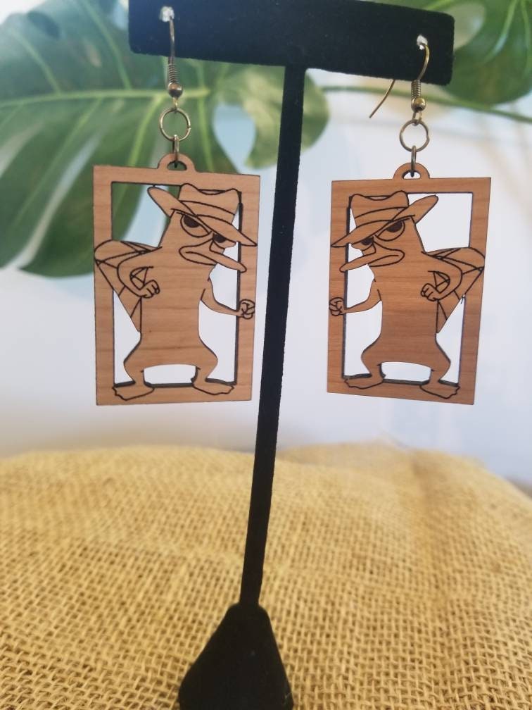Agent P Woodcut Earrings - Etsy