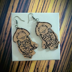 Kermit-Muppet Treasure Island Woodcut Earrings