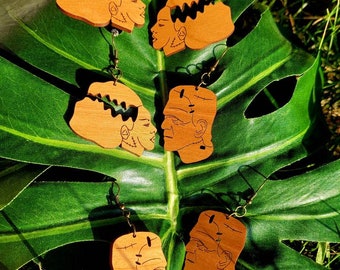 Monster and Bride Or Choose your set! Woodcut Earrings