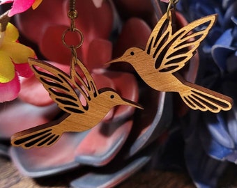 Hummingbird Woodcut Earrings