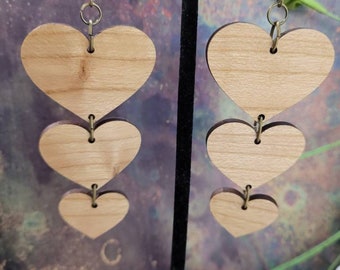 Wood Connected Heart Earrings