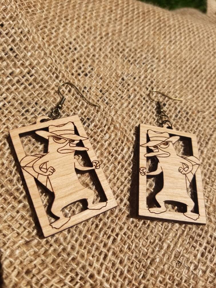 Agent P Woodcut Earrings - Etsy