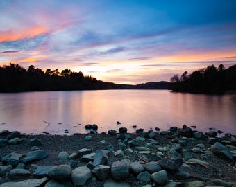 Castlewellan Lake Sunset Print, Mourne Mountains Landscape Photography, Irish Nature Wall Art